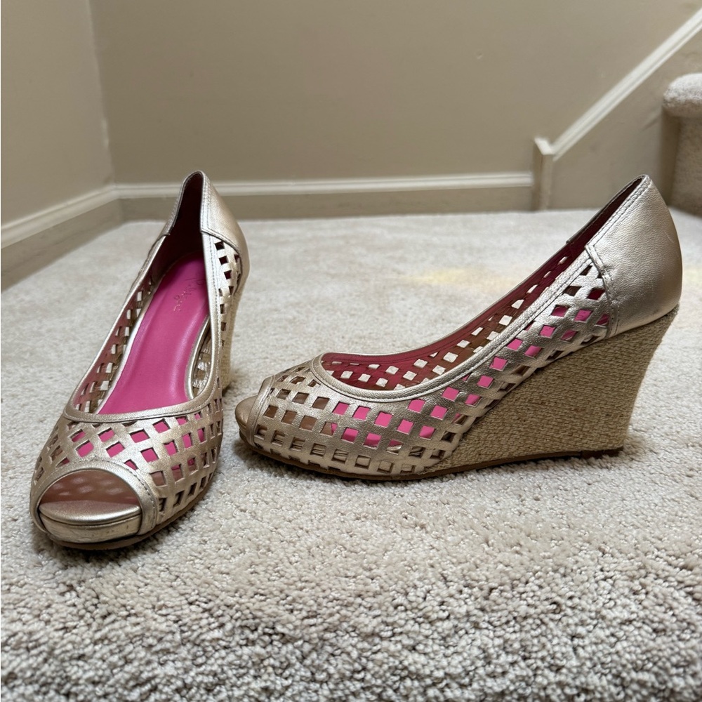 Lily Pulitzer Gold Wedge Heels